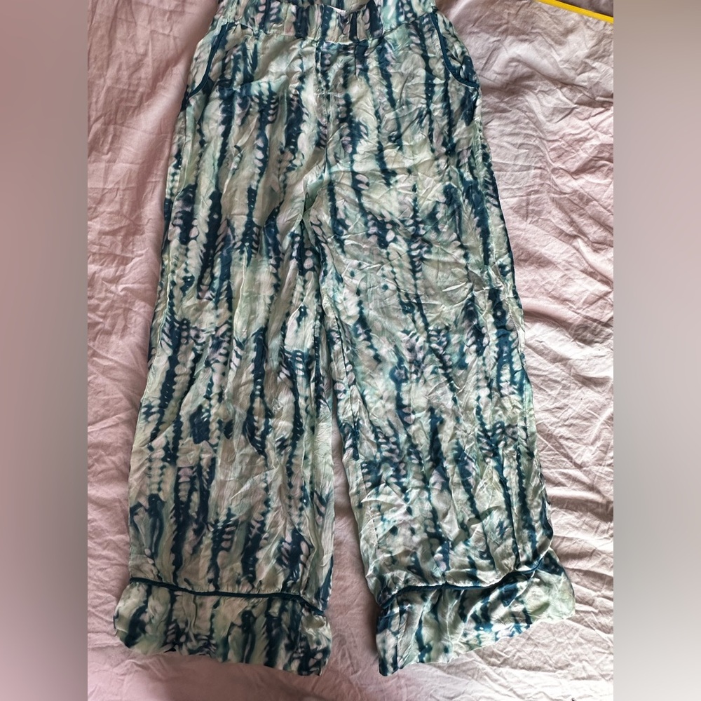 MOVOM Tie-Dye Wide Leg Boho Lounge Pants XS/S Blue Flowy Beach Vacation Trousers